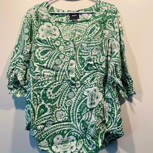 Maeve Green and White Floral Blouse